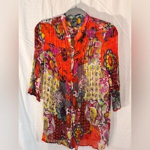 Casual Studio Sheer Sequin Blouse Size L Colorful Boho - made in India